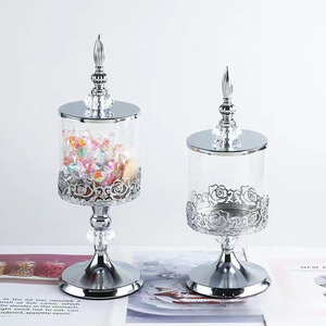 Ánh sáng sang trọng Châu Âu Mỹ phòng khách lưu trữ Jar nghệ thuật trang trí khắc kỹ thuật Tinh thể thủy tinh kim loại nắp Bàn cà phê ren - Product Image 3