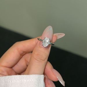 Dylam Stylish High Jewelry Rhodium Plated S925 Silver Oval Shape 8A Crushed <b>Iced</b> Out Cut Zirconia Women Wedding Engagement <b>Rings</b> - Product Image 4