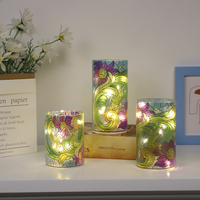 Ensemble de décoration de table de fête lumineuse pour la maison de 3 lanternes de table en verre cylindrique LED avec télécommande