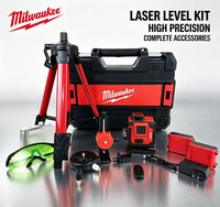 Set Laser Level Presisi Tinggi Milwaukee Terlaris, Self-Leveling, Garis Silang Hijau, Kit Aksesoris Lengkap