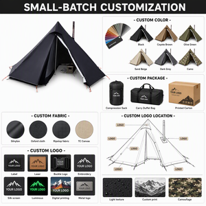 Black Pyramid Hot Tent for <b>Wood</b> Stove Camping with Wide Front Opening and Full Guy Line Set - Product Image 2