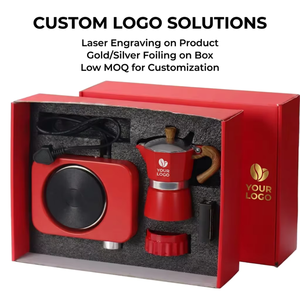 <span class=keywords><strong>Set</strong></span> Regalo Aziendale Tutto in Uno: Kit Classico per Caffè con 4 Pezzi, Caffettiera Moka in Alluminio e Scaldacaffè - Product Image 1