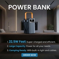 Batterie externe 30000mAh PD 22.5W à charge rapide, chargeur portable avec câble intégré et écran numérique pour téléphone et tablette