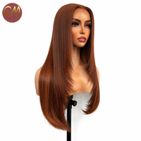 Peluca frontal de encaje recto SDD color marrón cobrizo para mujeres negras, peluca de cabello humano rizado largo color jengibre, encaje HD 13x4 con línea de cabello pre-arrancada