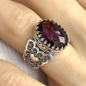 Anello a Corona Barocca a Forma di Cuore per Donne, Gioiello da Dito Vintage Stile Principessa - Product Image 2