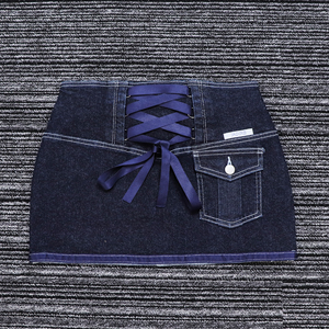 Jupes courtes européennes et américaines de haute qualité Mini <span class=keywords><strong>jupe</strong></span> d'été <span class=keywords><strong>en</strong></span> <span class=keywords><strong>jean</strong></span> pour femmes de couleur unie personnalisée - Product Image 1