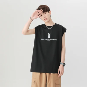 T-shirt sans manches en polycoton unisexe, vêtements décontractés avec impression en relief, chemises courtes tissées pour hommes - Product Image 2