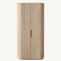 Armoire Premium en Chêne Foncé Cannelé, Style Américain Vintage, Profil Courbé, Double Porte, Meuble de Rangement Artisanal pour Chambre Principale de Villa