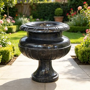 Urne de jardin classique en marbre blanc massif, pot de fleurs en pierre cannelé simple, jardinière décorative de luxe pour patio de complexe hôtelier, vente en gros - Product Image 3