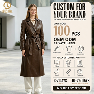 Cappotti <span class=keywords><strong>Trench</strong></span> Vintage di Alta Qualità OEM per <span class=keywords><strong>Donna</strong></span>, Extra Lunghi in <span class=keywords><strong>Ecopelle</strong></span>, Abbigliamento Autunnale con Fodera in Poliestere, Tinta Unita - Product Image 1