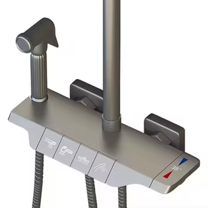 Ensemble de <span class=keywords><strong>douche</strong></span> thermostatique en laiton avec douchette <span class=keywords><strong>pluie</strong></span> <span class=keywords><strong>ciel</strong></span> étoilé, noyau de valve en céramique, bouton piano, quatre fonctions, jets de massage, fixation murale pour salle de bain - Product Image 4