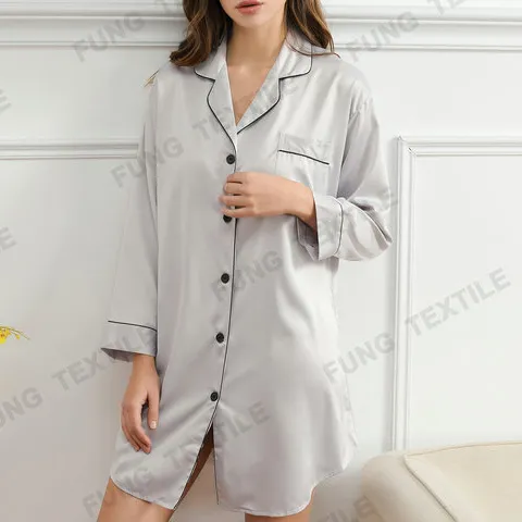 FUNG 6011 Custom Woman Satin Sleep Shirt Long Sleeves Shirt Dress Party Satin Bridesmaid Night Shirt