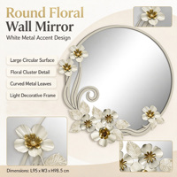 Miroir mural rond moderne en métal avec motif floral, miroir mural décoratif 3D avec feuilles de fleurs pour le salon, l'entrée, la maison