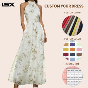 Vestido Casual de Verano de Alta Calidad Personalizado para Vacaciones en la <span class=keywords><strong>Playa</strong></span>, Vestido con Espalda Descubierta y Cuello Halter para Mujer, Estampado Floral - Product Image 2