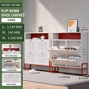 Meuble à chaussures moderne autoportant en acier avec <span class=keywords><strong>porte</strong></span> perforée ventilée et étagère inclinable pour rangement <span class=keywords><strong>d</strong></span>'entrée et couloir - Product Image 2