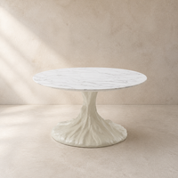 Table basse en métal au design tendance 2026, effet marbre artificiel, sculpturale moderne, blanc mat, en forme de tronc d'arbre, pour hôtel, personnalisable
