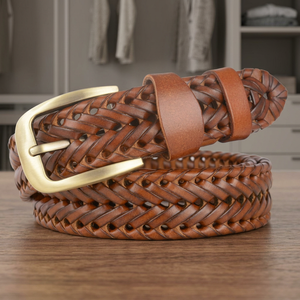 BS INTERNATIONAL Fashionable Cow Hide Boys' Belt Custom Branded Logo Square Steel Pin Buckle Waterproof Durable Brown Luxury - Product Image 1