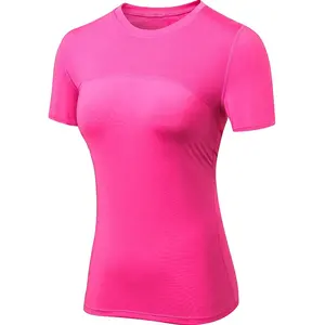 Camiseta feminina compressão, camisa clássica em branco com design de treino