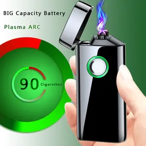 큰 용량 배터리 USB Type-C 충전식 라이터 방풍 플라즈마 아크 전자 담배 라이터 배터리 표시기