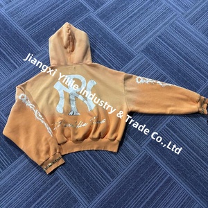 HD2548 erkekler yüksek kaliteli pamuk kalın ağır polar fermuarlı kapüşonlu eşofman üstü damla omuz puf baskı boy Hoodie özel - Product Image 2