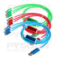 Kabel Pengisi Daya USB LED Bercahaya 3-in-1 Tembaga Murni dengan Logo Kustom, Konektor Type-C/Micro USB, Arus Maks 2A untuk Komputer Barcode