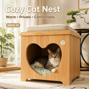 Taburete para Gatos de Madera Maciza 2 en 1, Asiento para Personas con Casa Oculta para Gatos - Product Image 4