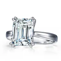 Anel de pedra preciosa, anel de luxo 3ct de ouro branco e diamante esmeralda para noivado, anel de zircônia puro 925