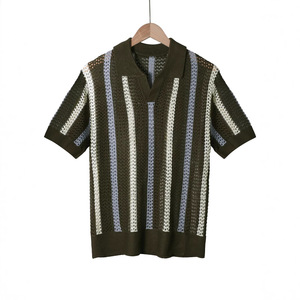 European American Summer Men's Short Sleeve T-Shirt Simple Designer Geometric Color Block Striped Crew Neck Top 100% Polyester - Product Image 3