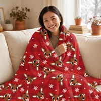 Couverture en flanelle tricotée à carreaux motif renne mignon YouYou Factory, 100 % polyester anti-boulochage, personnalisable, rouge, Noël, hiver