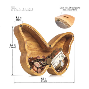 <span class=keywords><strong>Tirelire</strong></span> papillon en chêne massif, décoration personnalisée pour chambre d'enfant pour filles, <span class=keywords><strong>tirelire</strong></span> en bois pour enfants - Product Image 6
