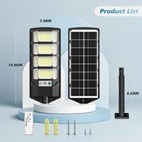 Lámpara Solar Exterior Negra IP65 Impermeable de ABS, 50W-300W, con Sensor, Batería LiFePO4, 50000 Horas de Duración, LED para Carreteras