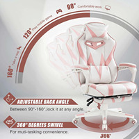 Chaise de bureau pivotante en cuir rose pour le gaming avec logo personnalisé, réglage de la hauteur du siège et dossier inclinable