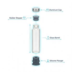 1.5ml 1.8ml 3ml Glass <b>Pen</b> Cartridge with Plunger Aluminum Cap for <b>Refillable</b> Liquid Dosing Applications - Product Image 3