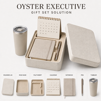 Coffret Cadeau d'Entreprise Personnalisé 2027 avec Couvercle et Base Arrondis, Calendrier de Bureau, Carnet, Stylo, Gobelet Isotherme, Emballage avec Logo OEM