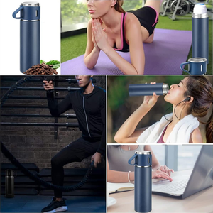 Ensemble cadeau de tasse thermique à double paroi personnalisée de 500 ml, tasse à thé, gobelet en acier inoxydable 304, bouteille d'eau, thermos portable avec 2 tasses - Product Image 6