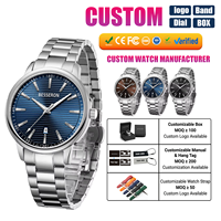 Reloj de Cuarzo Minimalista de Acero Inoxidable para Hombre con Nombre Personalizado, Esfera de 42 mm, Resistente al Agua 5 BAR, con Logotipo Personalizado