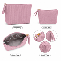 Ensemble de 2 trousses de toilette en velours côtelé avec logo personnalisé, grande capacité, pochette à maquillage portable, organiseur de voyage, fermeture éclair, fabrication OEM