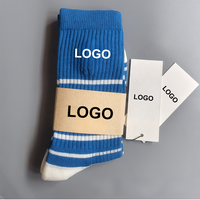 Kaos Kaki Kru Bergaris Warna Solid Katun Ribbed Bernapas Gaya Retro Kasual Logo Kustom OEM/ODM Pria Wanita