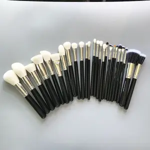 25pcs model single customized natural goat hair makeup brushes customized cosmetics brush set with pony synthetic animal hair