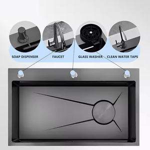 Évier de cuisine moderne en acier inoxydable épaissi de 4 mm avec robinet multifonctionnel à trois trous, fabriqué à la main et super distributeur recherché - Product Image 2