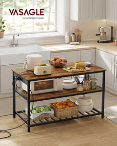 <span class=keywords><strong>VASAGLE</strong></span> Étagère de <span class=keywords><strong>cuisine</strong></span> industrielle de 47.2 pouces de largeur, support pour micro-ondes, îlot de <span class=keywords><strong>cuisine</strong></span> à 3 niveaux avec prise de courant - Product Image 2