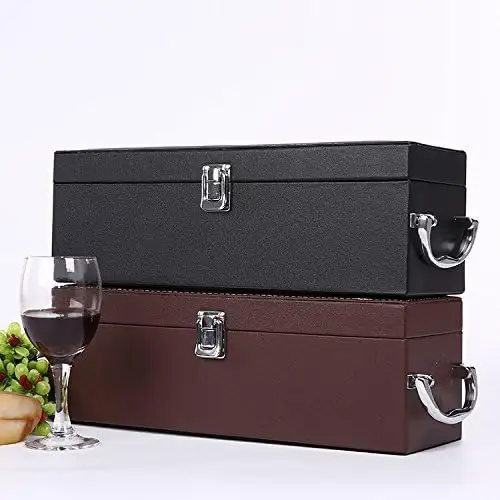 Einzelauspackungsbox mit Weinaccessoireset, tragbare Leder-Weinbox Geschenk Wein-Aufbewahrungsbox Flaschenverpackung mit Griff