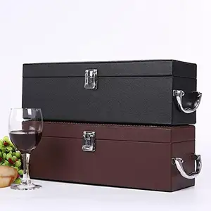 صندوق زجاجة فردي مع مجموعة إكسسوارات النبيذ، صندوق نبيذ من الجلد محمول، علبة تخزين نبيذ هدية، حزمة زجاجات مع مقبض