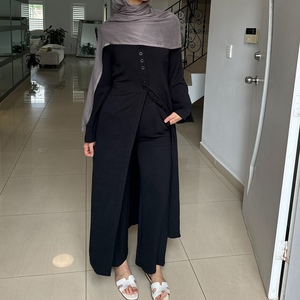 Dubai Turkish Solid Color Buttoned Robe and Pants Women's 2 Piece <b>Set</b> Fashion - Product Image 4