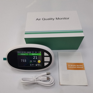 เครื่องตรวจวัดอากาศอเนกประสงค์สีขาวพร้อมหน้าจอ LCD แบตเตอรี่แบบชาร์จได้ 2000 มิลลิแอมป์ เซ็นเซอร์ NDIR สำหรับ PM2.5 CO2 อุณหภูมิ AQI ความชื้น - Product Image 4