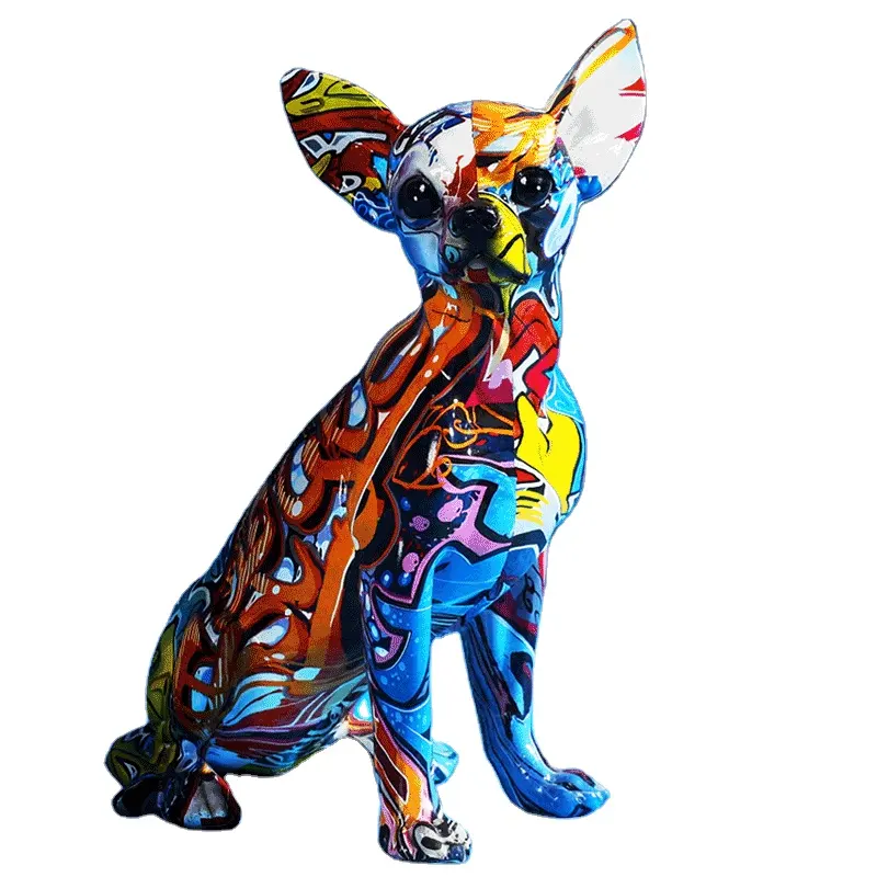 Statua di cane abbronzante Chihuahua cucciolo Carefree con sfumature fresche benvenuto figurina Greeter