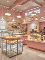 Vitrine de boulangerie sur mesure, écologique, étanche, thème rose, éclairage LED, construction en MDF et acier inoxydable pour