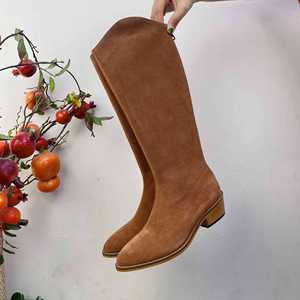 Manlunluo Nouvelle Collection Automne Bottes de Chevalier en Cuir de Vachette Pleine Fleur à Bout Pointu, Couleur Unie, Semelle Composite, Style Décontracté et Tendance, Style <span class=keywords><strong>Forêt</strong></span> - Product Image 5