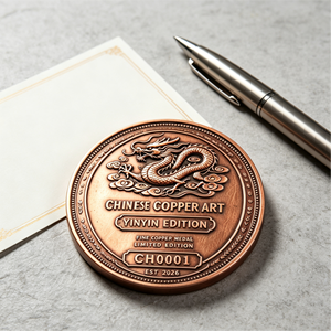 Barre de cuivre de 1 once, pureté 999, pour souvenir, avec motif de dragon en relief - Product Image 2