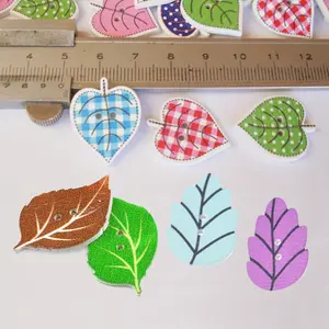 customised two hole leaf shape decorative wooden buttons for diy scrapbooking craft